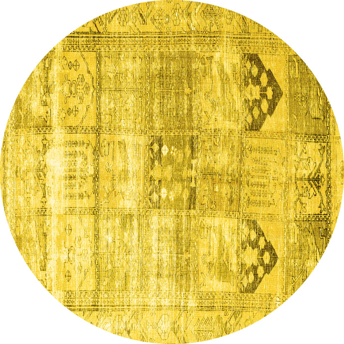 Round Persian Yellow Traditional Rug, tr3820yw