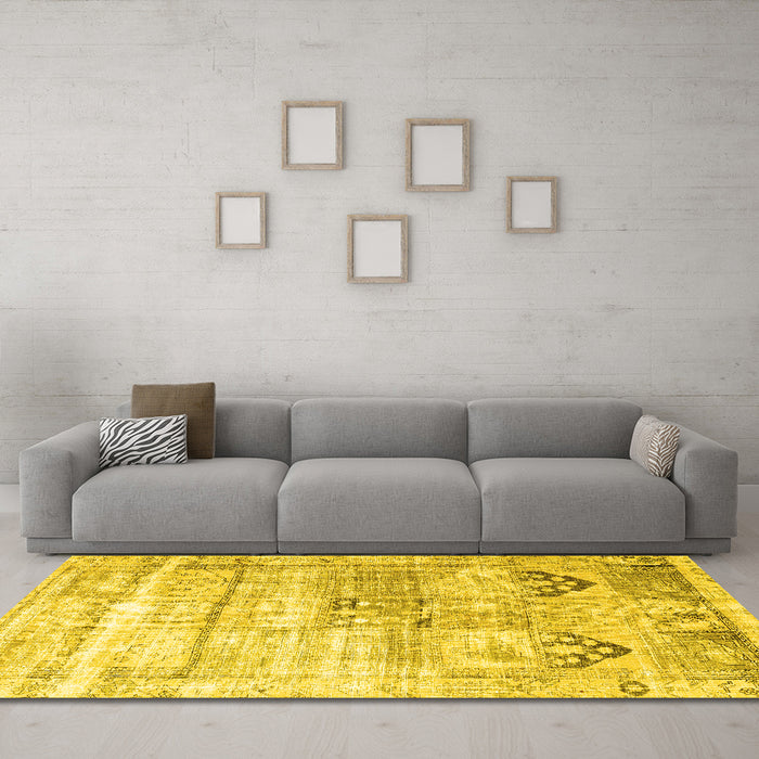 Machine Washable Persian Yellow Traditional Rug in a Living Room, wshtr3820yw