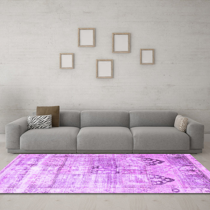 Machine Washable Persian Purple Traditional Area Rugs in a Living Room, wshtr3820pur