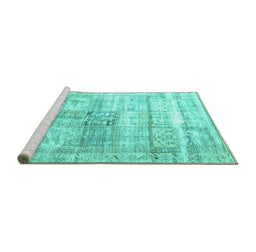 Sideview of Machine Washable Persian Turquoise Traditional Area Rugs, wshtr3820turq