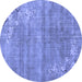 Round Machine Washable Oriental Blue Asian Inspired Rug, wshtr3821blu