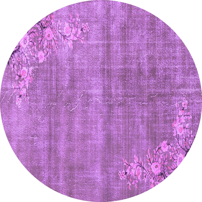 Round Machine Washable Oriental Purple Asian Inspired Area Rugs, wshtr3821pur