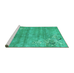 Sideview of Machine Washable Oriental Turquoise Asian Inspired Area Rugs, wshtr3821turq
