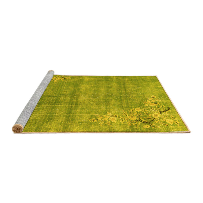 Sideview of Machine Washable Oriental Yellow Asian Inspired Rug, wshtr3821yw