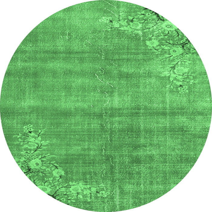 Round Machine Washable Oriental Emerald Green Asian Inspired Area Rugs, wshtr3821emgrn