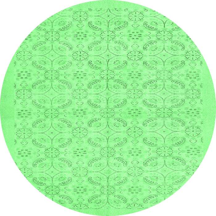 Round Machine Washable Persian Emerald Green Traditional Area Rugs, wshtr3822emgrn