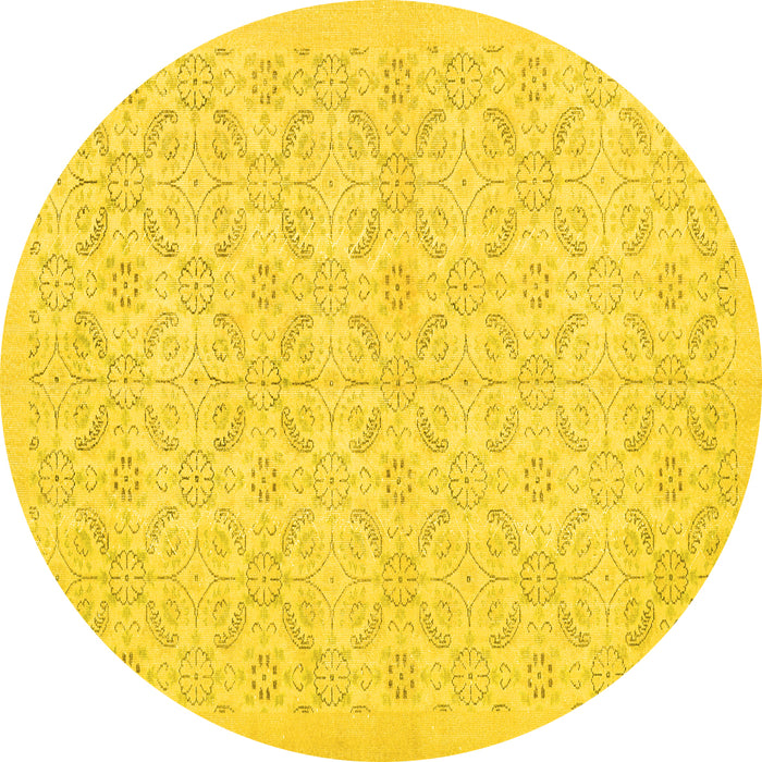 Round Machine Washable Persian Yellow Traditional Rug, wshtr3822yw