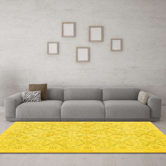 Machine Washable Persian Yellow Traditional Rug in a Living Room, wshtr3822yw