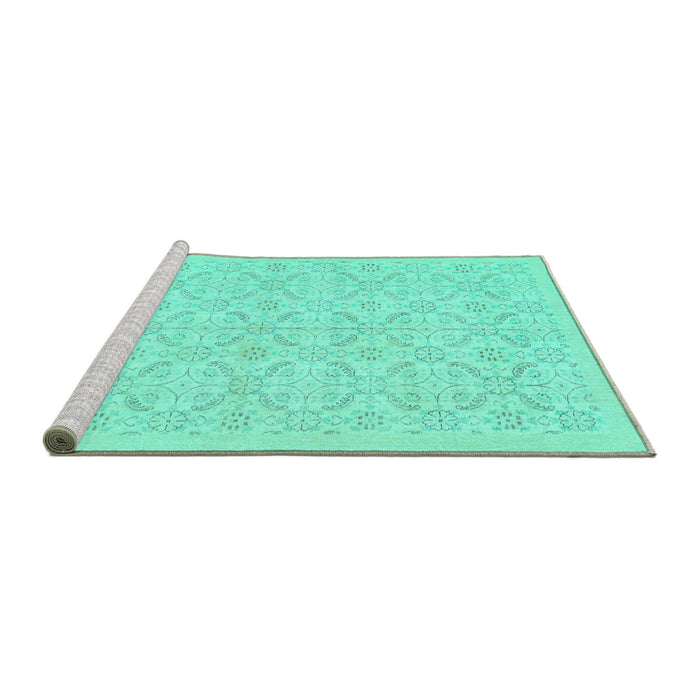 Sideview of Machine Washable Persian Turquoise Traditional Area Rugs, wshtr3822turq