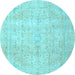 Round Machine Washable Persian Light Blue Traditional Rug, wshtr3823lblu