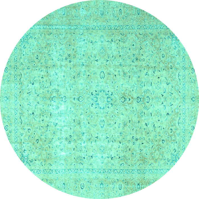 Round Persian Turquoise Traditional Rug, tr3823turq