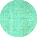 Round Persian Turquoise Traditional Rug, tr3823turq