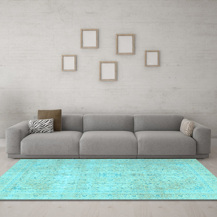 Machine Washable Persian Light Blue Traditional Rug in a Living Room, wshtr3823lblu