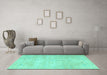 Machine Washable Persian Turquoise Traditional Area Rugs in a Living Room,, wshtr3823turq