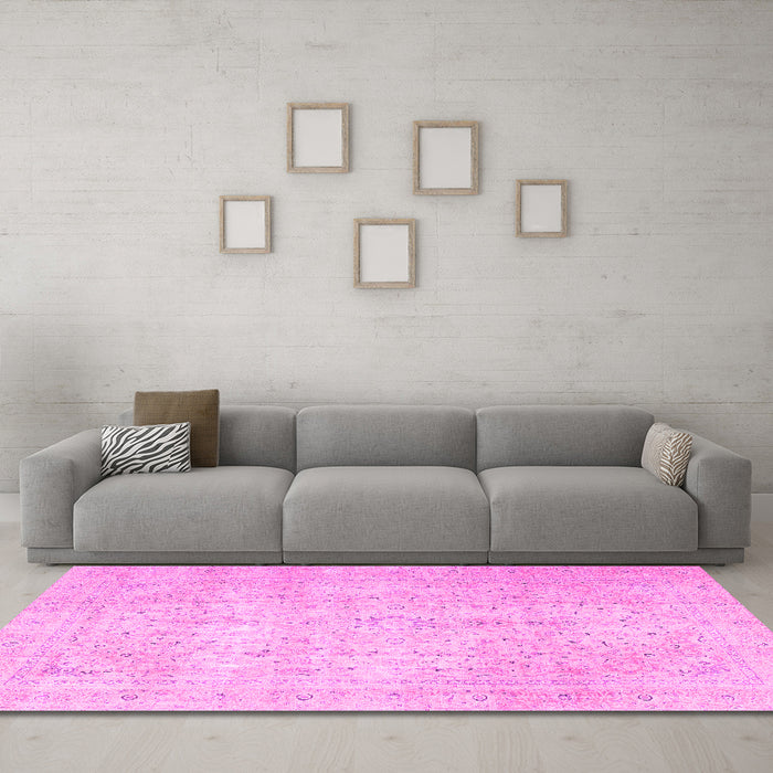 Machine Washable Persian Pink Traditional Rug in a Living Room, wshtr3823pnk