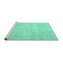 Sideview of Machine Washable Persian Turquoise Traditional Area Rugs, wshtr3823turq