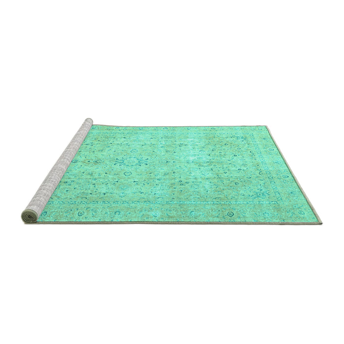 Sideview of Machine Washable Persian Turquoise Traditional Area Rugs, wshtr3823turq