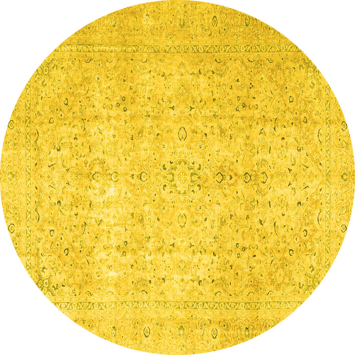 Round Machine Washable Persian Yellow Traditional Rug, wshtr3823yw