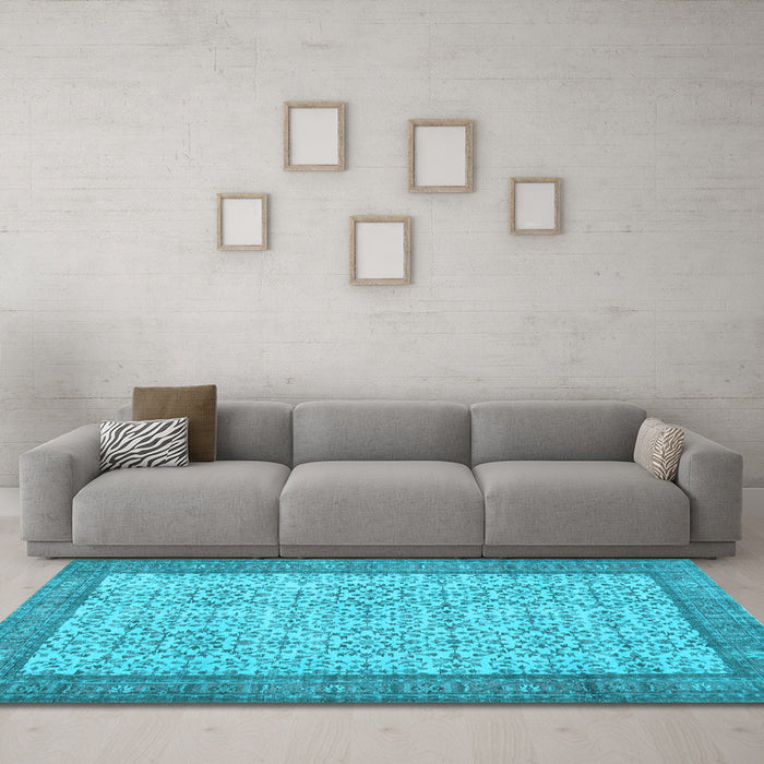 Machine Washable Persian Light Blue Traditional Rug in a Living Room, wshtr3824lblu