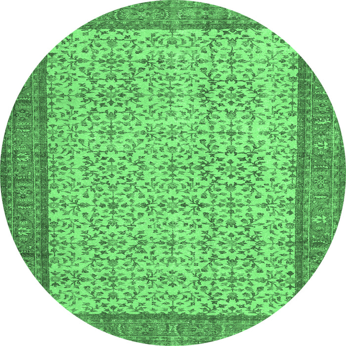 Round Machine Washable Persian Emerald Green Traditional Area Rugs, wshtr3824emgrn