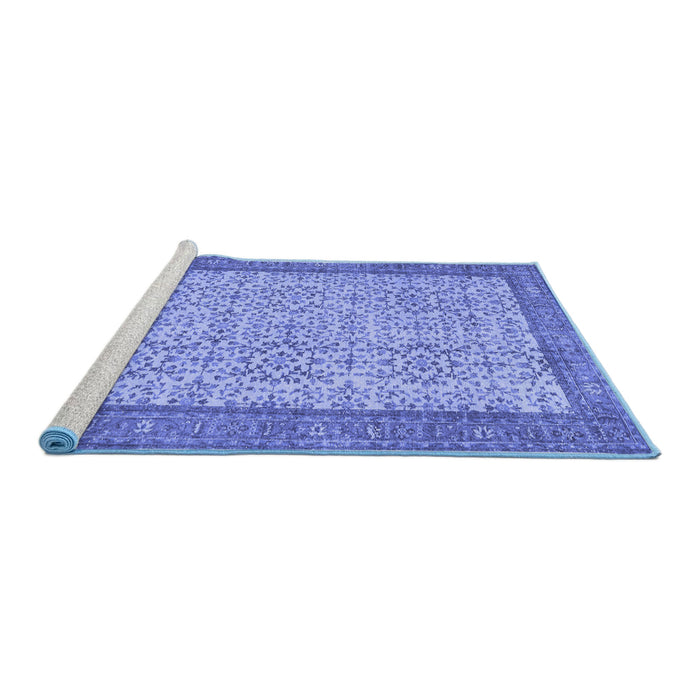 Sideview of Machine Washable Persian Blue Traditional Rug, wshtr3824blu