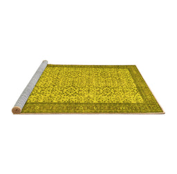 Sideview of Machine Washable Persian Yellow Traditional Rug, wshtr3824yw