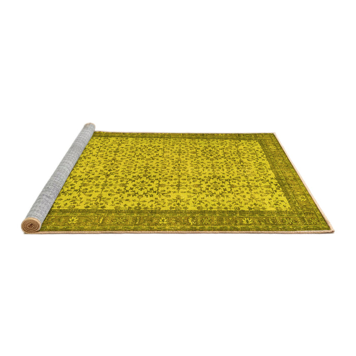 Sideview of Machine Washable Persian Yellow Traditional Rug, wshtr3824yw