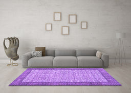 Machine Washable Persian Purple Traditional Area Rugs in a Living Room, wshtr3824pur