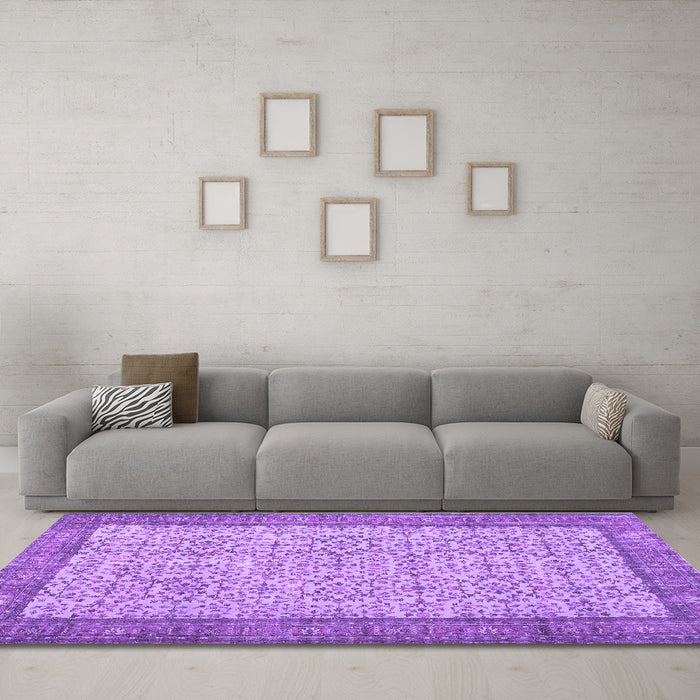 Machine Washable Persian Purple Traditional Area Rugs in a Living Room, wshtr3824pur