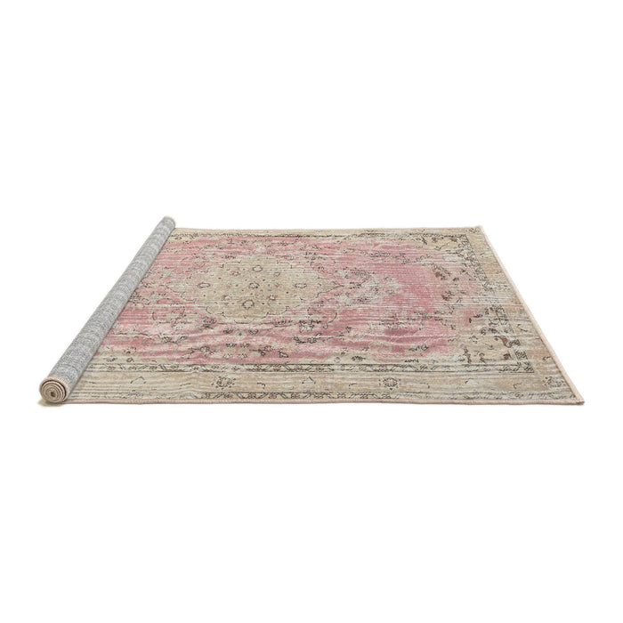 Sideview of Machine Washable Traditional Desert Sand Beige Rug, wshtr3825