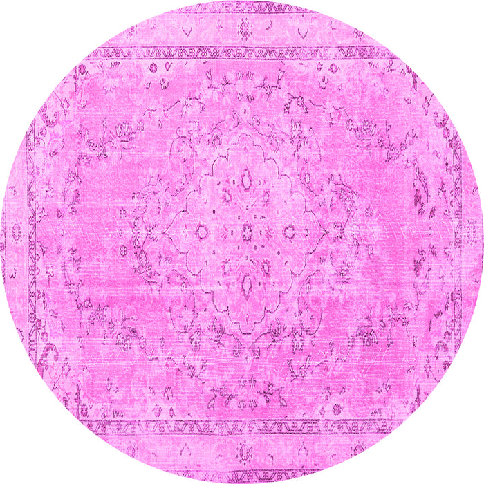 Round Machine Washable Medallion Pink Traditional Rug, wshtr3825pnk