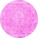 Round Machine Washable Medallion Pink Traditional Rug, wshtr3825pnk