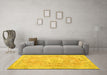 Machine Washable Medallion Yellow Traditional Rug in a Living Room, wshtr3825yw