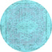 Round Medallion Light Blue Traditional Rug, tr3825lblu