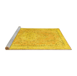 Sideview of Machine Washable Medallion Yellow Traditional Rug, wshtr3825yw