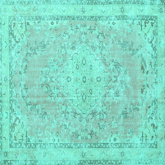 Square Machine Washable Medallion Turquoise Traditional Area Rugs, wshtr3825turq