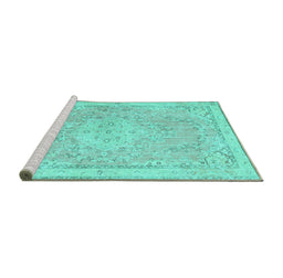 Sideview of Machine Washable Medallion Turquoise Traditional Area Rugs, wshtr3825turq