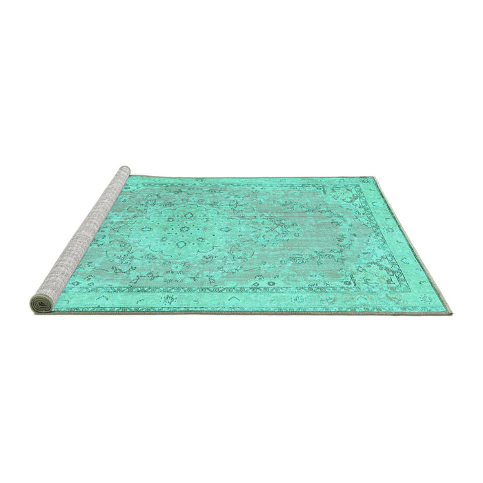 Sideview of Machine Washable Medallion Turquoise Traditional Area Rugs, wshtr3825turq