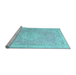 Sideview of Machine Washable Medallion Light Blue Traditional Rug, wshtr3825lblu