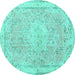 Round Medallion Turquoise Traditional Rug, tr3825turq