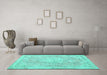 Machine Washable Medallion Turquoise Traditional Area Rugs in a Living Room,, wshtr3825turq