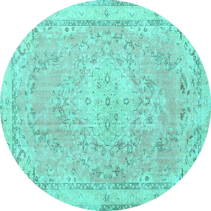 Round Machine Washable Medallion Turquoise Traditional Area Rugs, wshtr3825turq