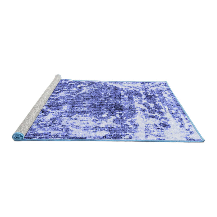 Sideview of Machine Washable Persian Blue Traditional Rug, wshtr3826blu