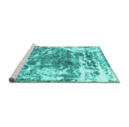 Sideview of Machine Washable Persian Turquoise Traditional Area Rugs, wshtr3826turq