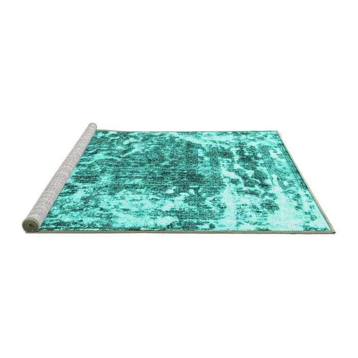 Sideview of Machine Washable Persian Turquoise Traditional Area Rugs, wshtr3826turq