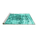 Sideview of Machine Washable Persian Turquoise Traditional Area Rugs, wshtr3826turq