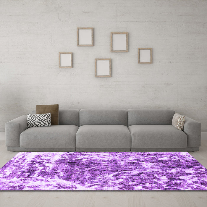 Machine Washable Persian Purple Traditional Area Rugs in a Living Room, wshtr3826pur