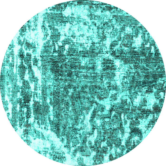 Round Machine Washable Persian Turquoise Traditional Area Rugs, wshtr3826turq