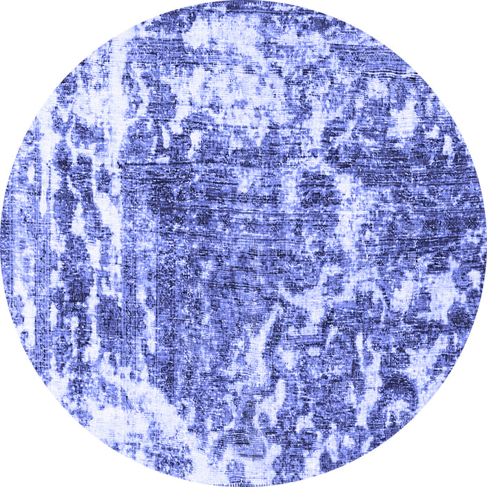 Round Machine Washable Persian Blue Traditional Rug, wshtr3826blu