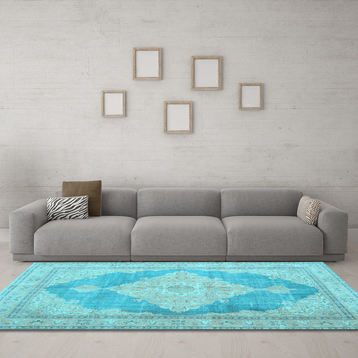 Machine Washable Persian Light Blue Traditional Rug in a Living Room, wshtr3827lblu